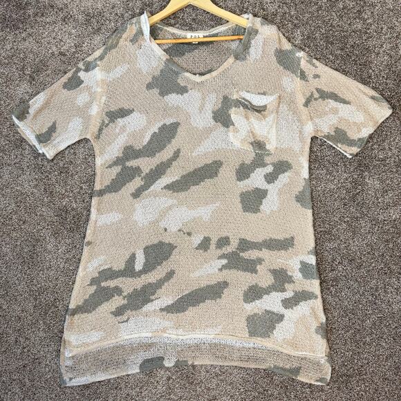 POL Women's Size Small Oversized Camo Loose Waffle Knit Sheer Top or Mini Dress - Picture 3 of 11
